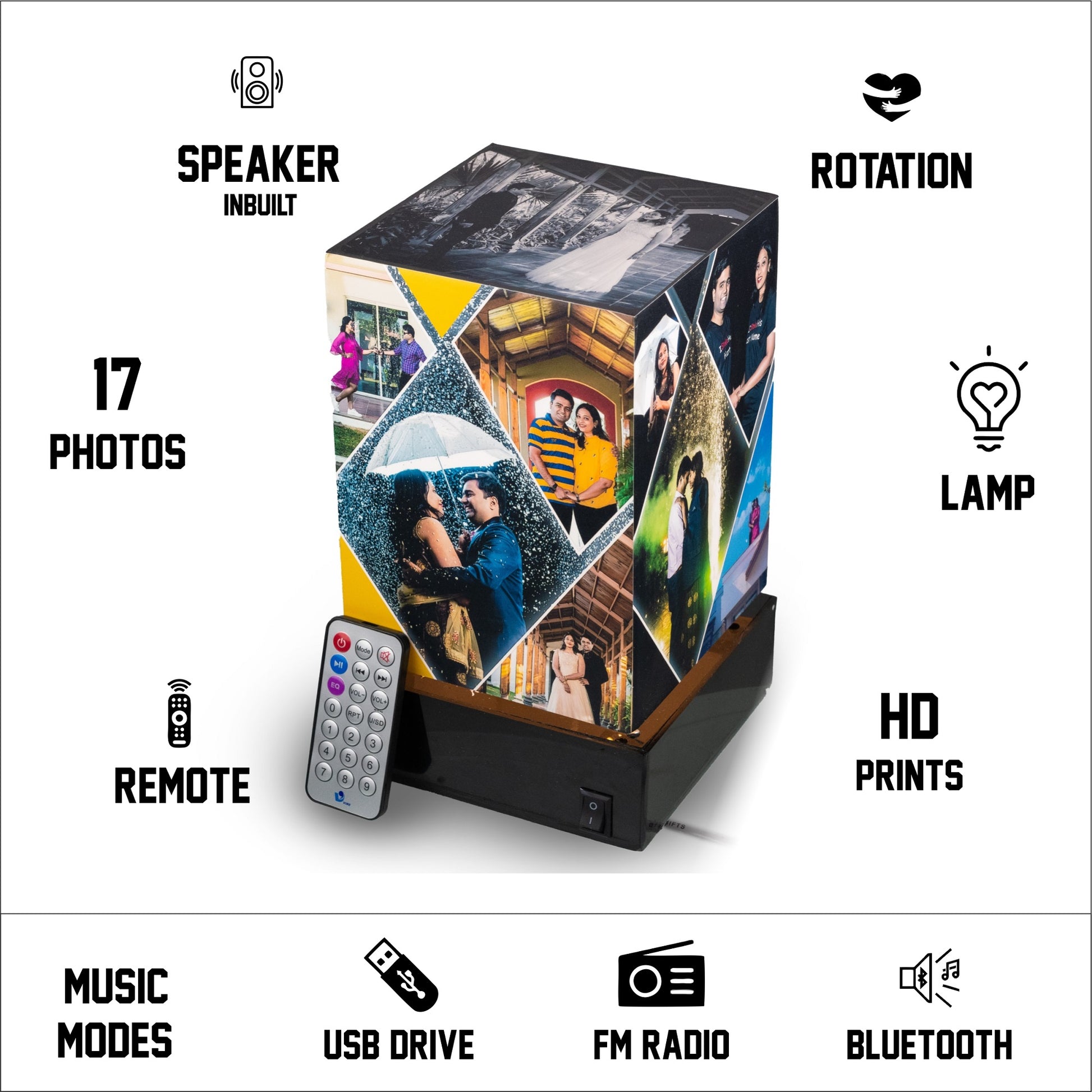 Yaadein Speaker Rotating Photo Lamp - Play Songs Personalized Lamp