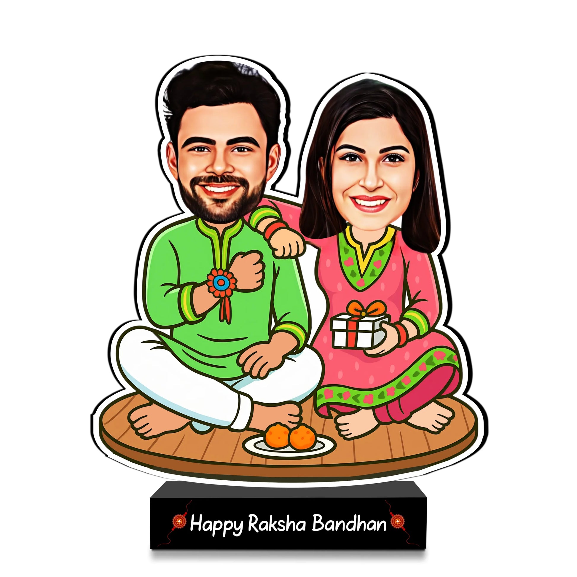 Rakhi Rituals – Personalized Brother-Sister Caricature | Custom Photo Rakhi Gift Standee (7x4") – MDF & Acrylic