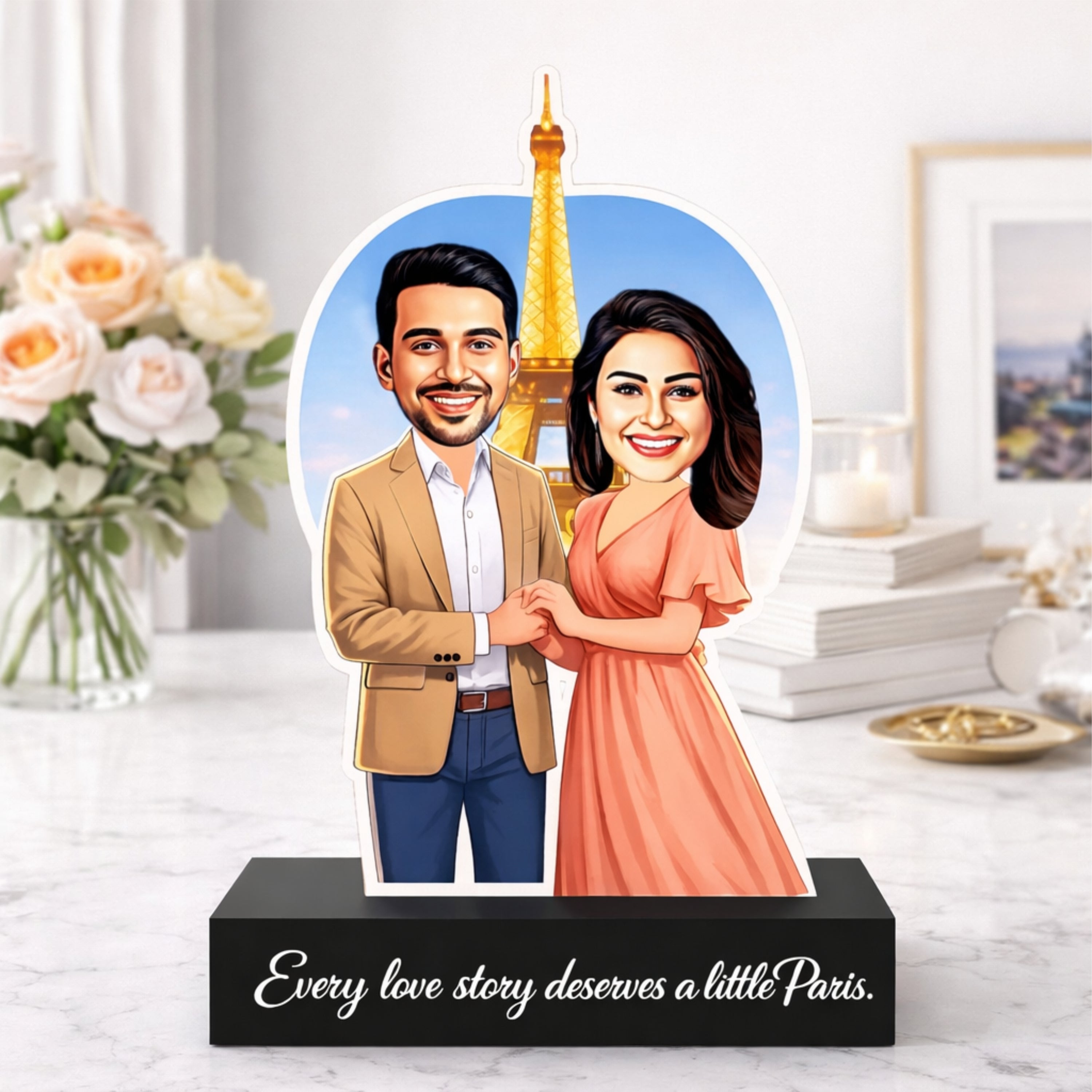 Paris Love – Personalized Couple Caricature on Acrylic