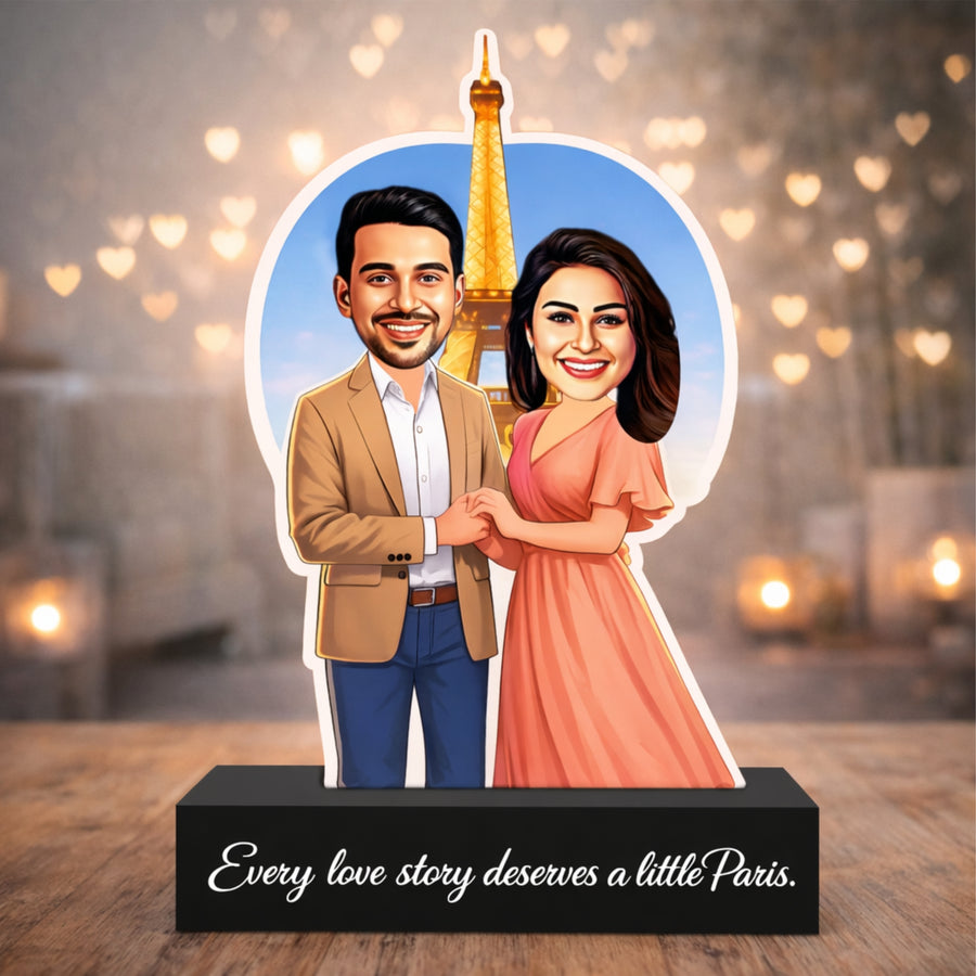 Paris Love – Personalized Couple Caricature on Acrylic