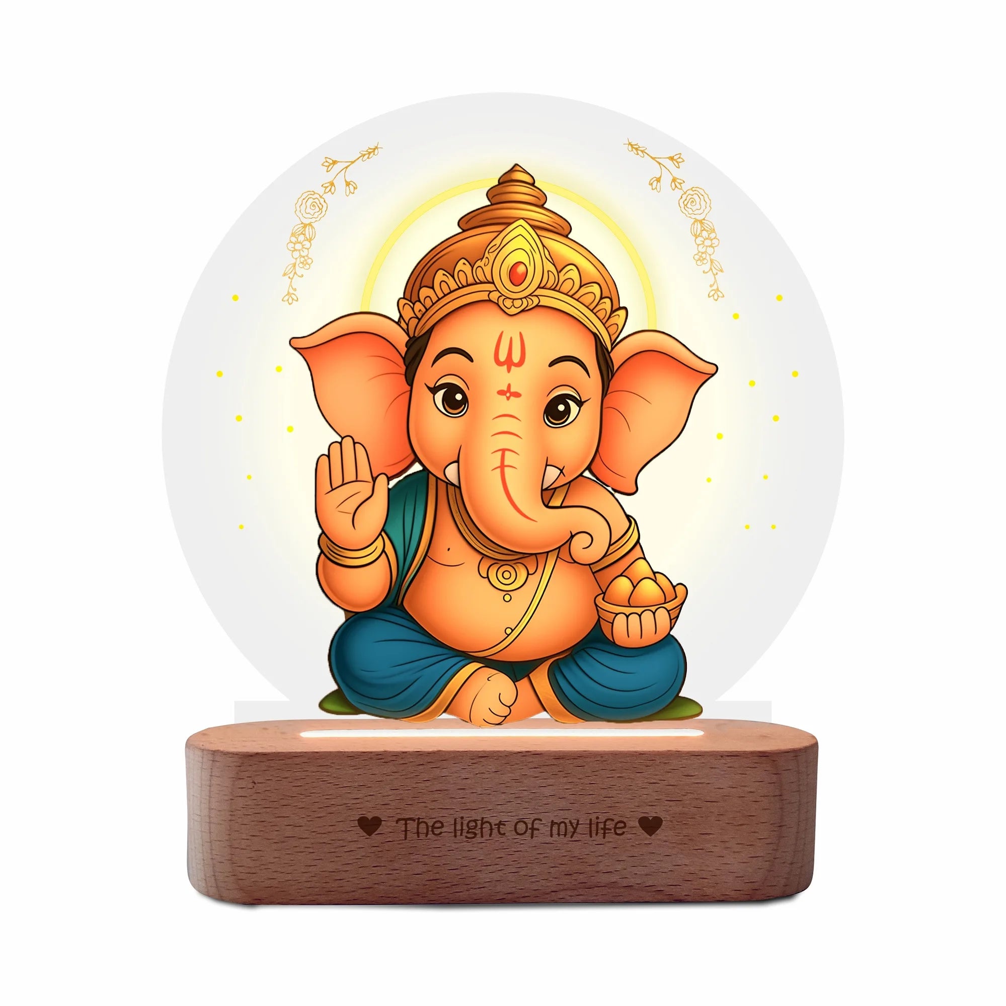 Ganesh Photo Frame with Light – Spiritual Pooja Room Décor & Gift