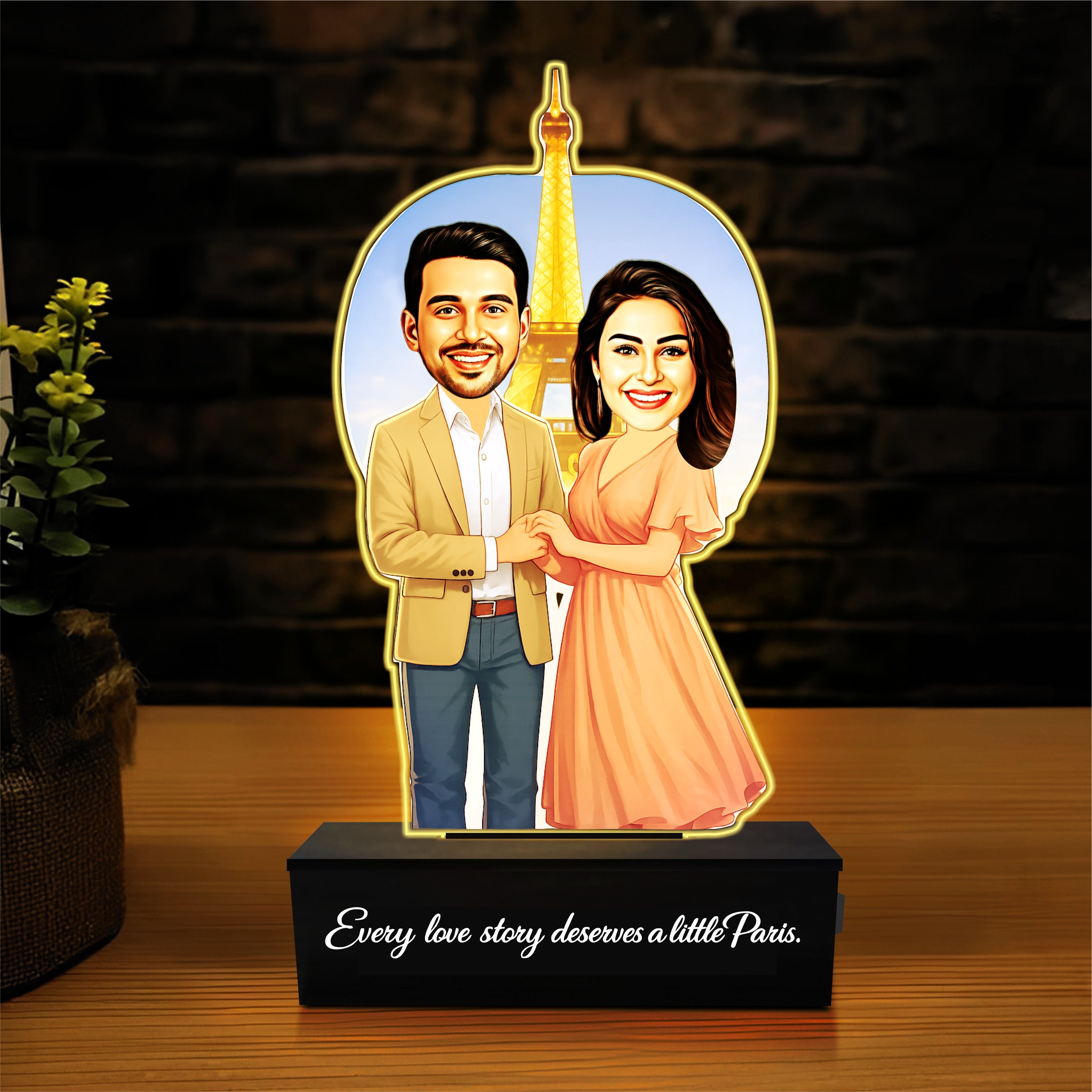 Paris Love – Personalized Couple Caricature on Acrylic