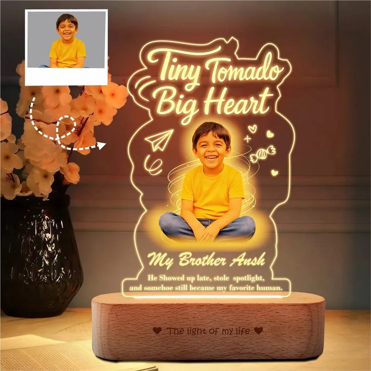Tiny Tornado Lamp – Personalized Rakhi Gift for Young Brother | Custom LED Photo Frame