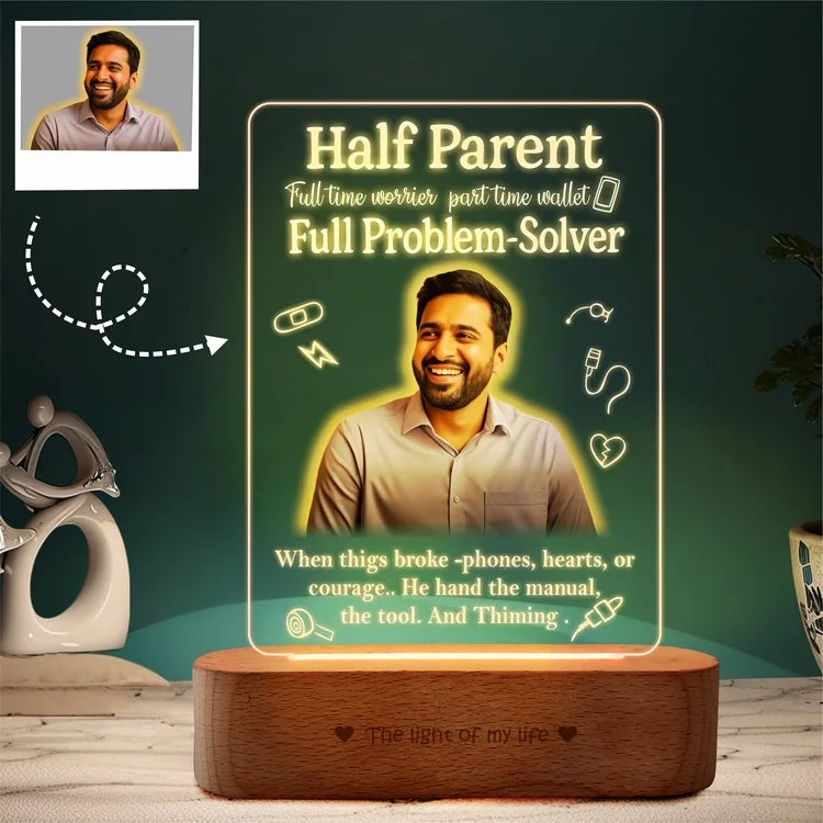 Half Parent, Full Problem-Solver - Personalized Raksha Bandhan Gift for Brother | Custom LED Acrylic Lamp for Bhaiya, Anna, Veer
