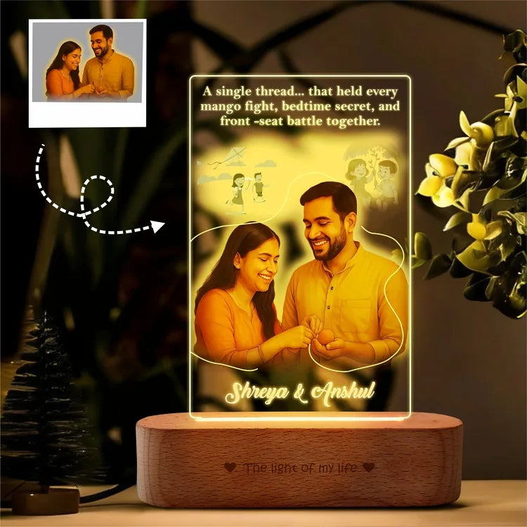 A Thread of Memories – Personalized Raksha Bandhan Gift for Brother | Custom LED Acrylic Photo Lamp