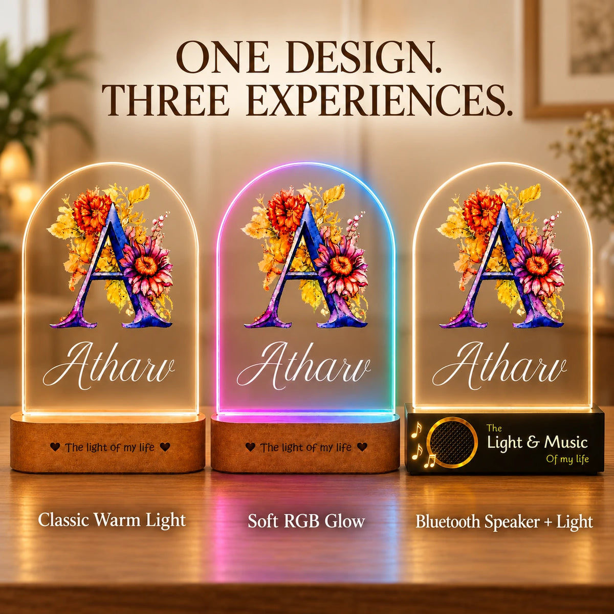 Birthday Gift for Son – Personalised Name LED Lamp with Wooden Base