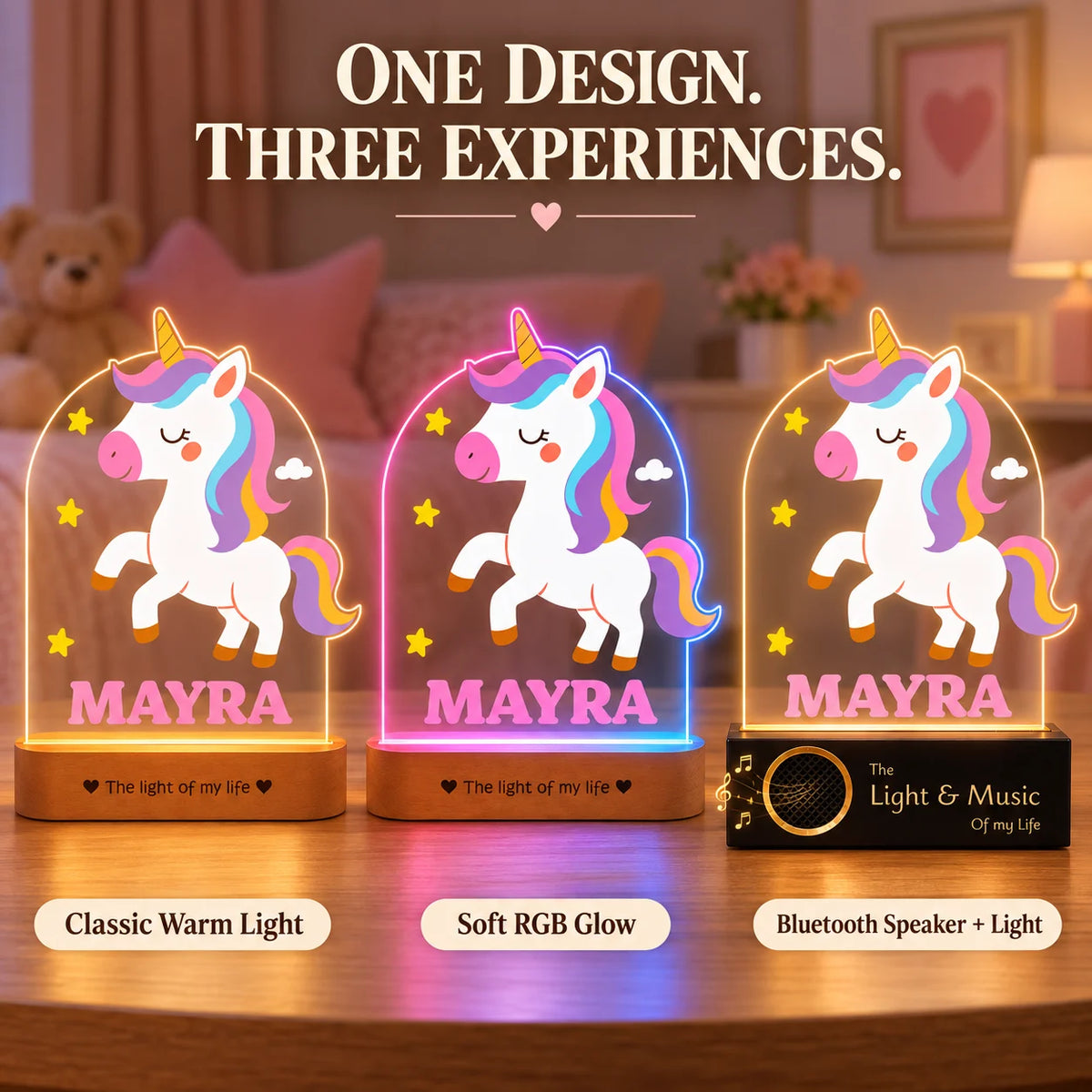 First Birthday Gift with Name – Personalized Unicorn Night Lamp for Girls