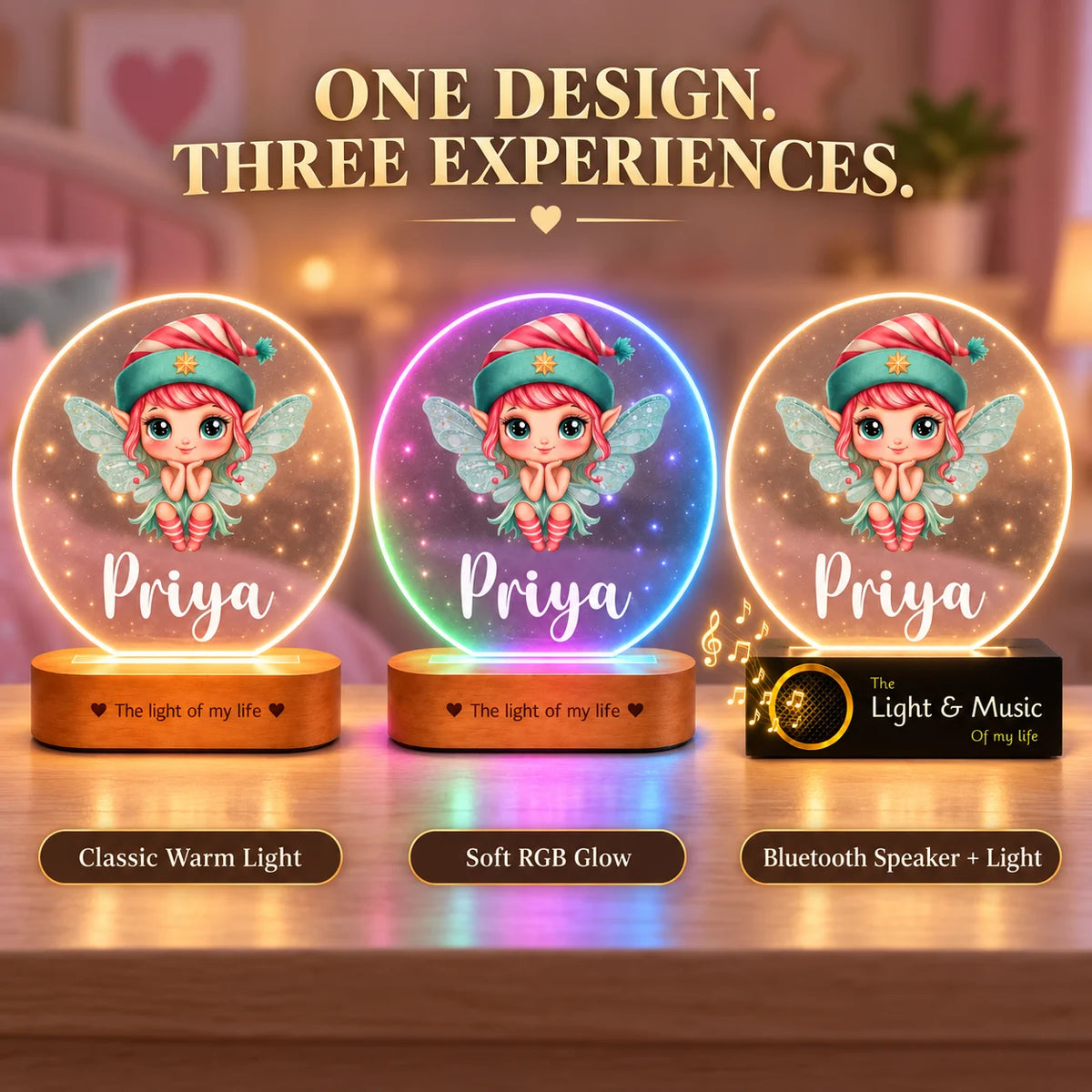 Personalized Name Night Lamp for Kids Girl | Cute Cartoon LED Lamp | Birthday Gift for Girls | Baby Room Decor | 8x6x2 Inch Acrylic Lamp with Wooden Base