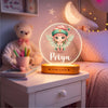 Personalized Name Night Lamp for Kids Girl | Cute Cartoon LED Lamp | Birthday Gift for Girls | Baby Room Decor | 8x6x2 Inch Acrylic Lamp with Wooden Base