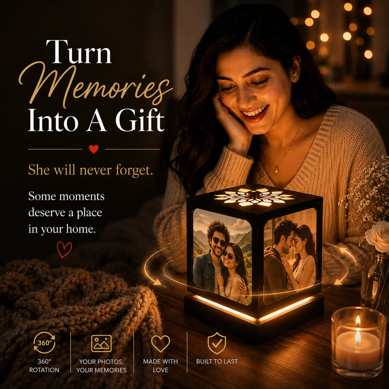 Anniversary Gift - Rotating Photo Lamp - Nostalgia Flora