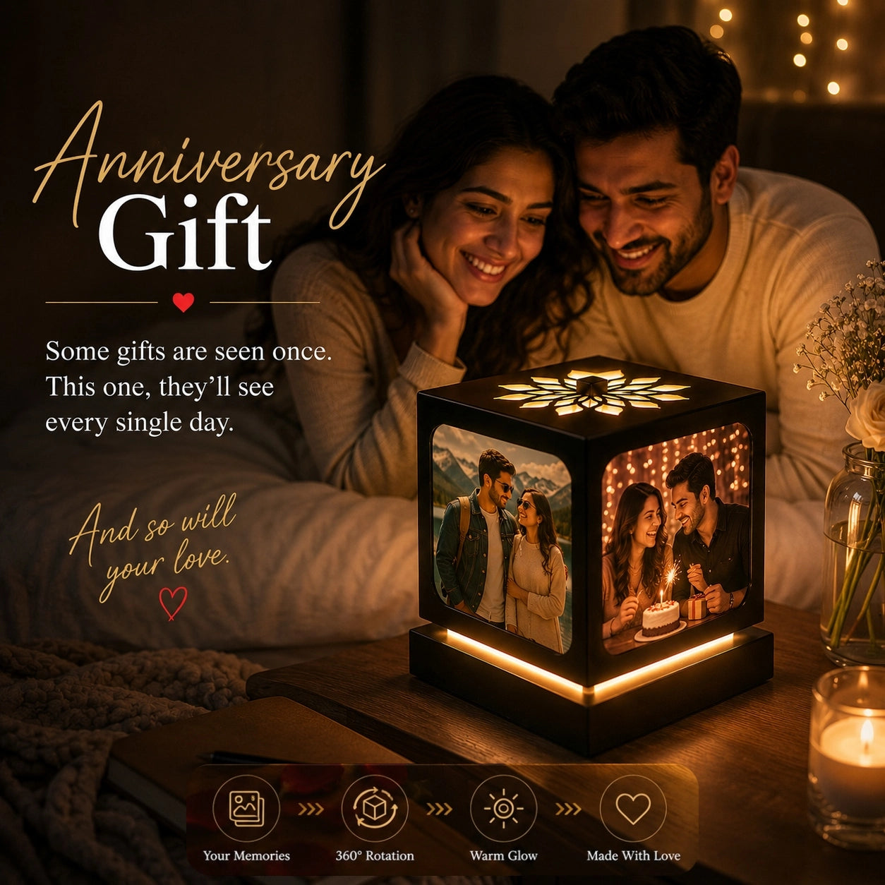 Anniversary Gift - Rotating Photo Lamp - Nostalgia Flora