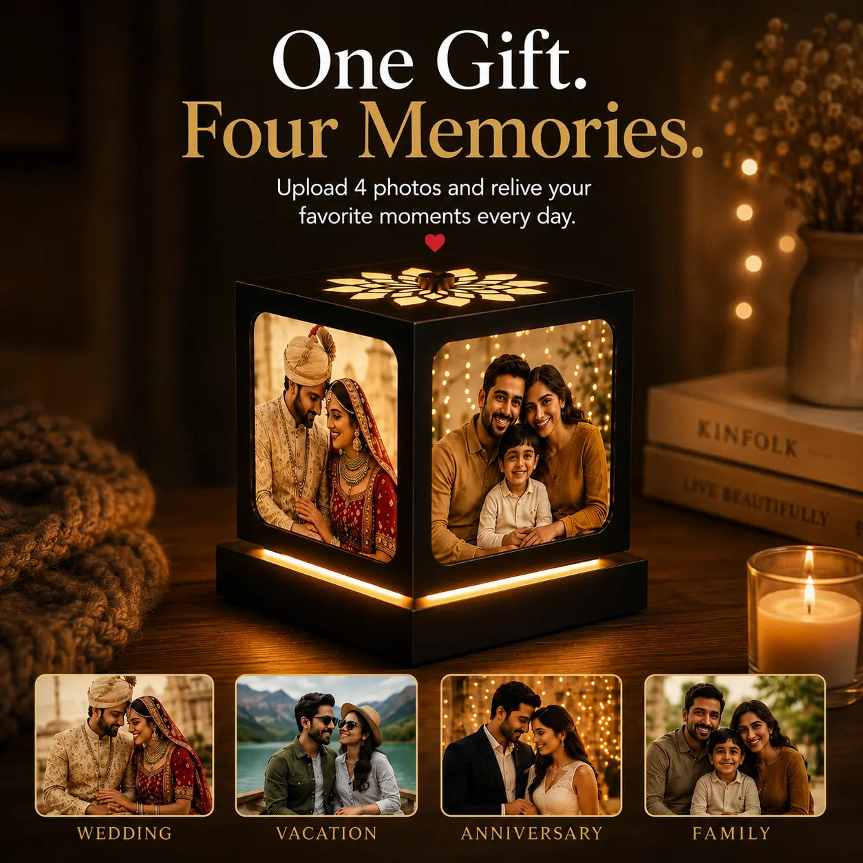 Anniversary Gift - Rotating Photo Lamp - Nostalgia Flora