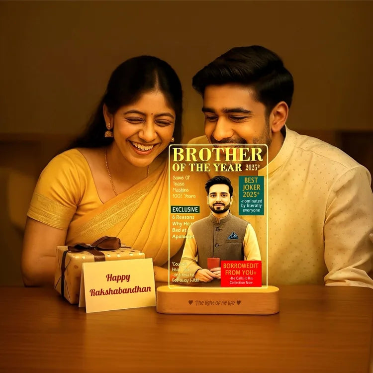 Brother of the Year 2025 – Funny LED Brother Photo Frame | Personalized Gift