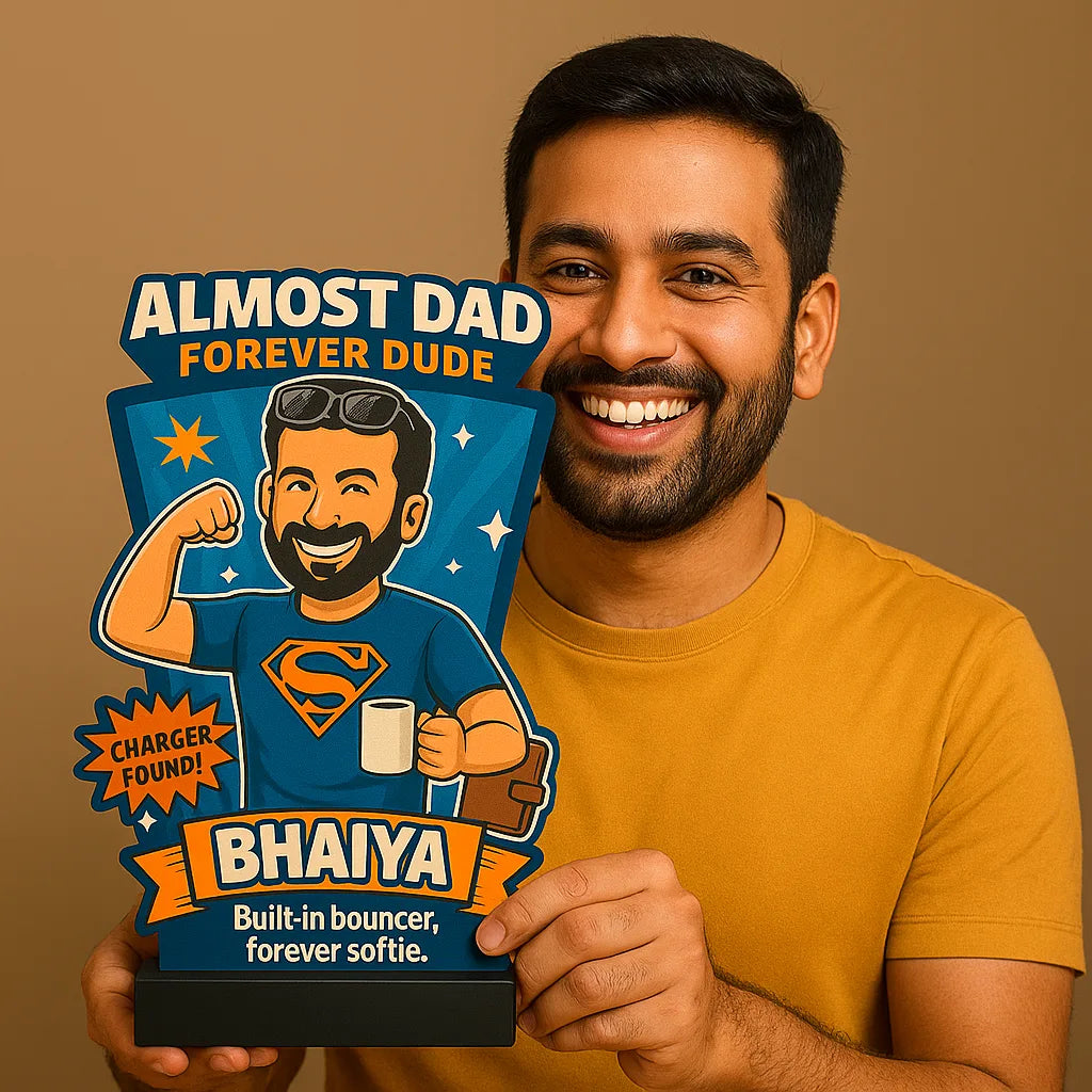 Almost Dad, Forever Dude – Customized Gift for Elder Brother | Personalized Caricature Standee