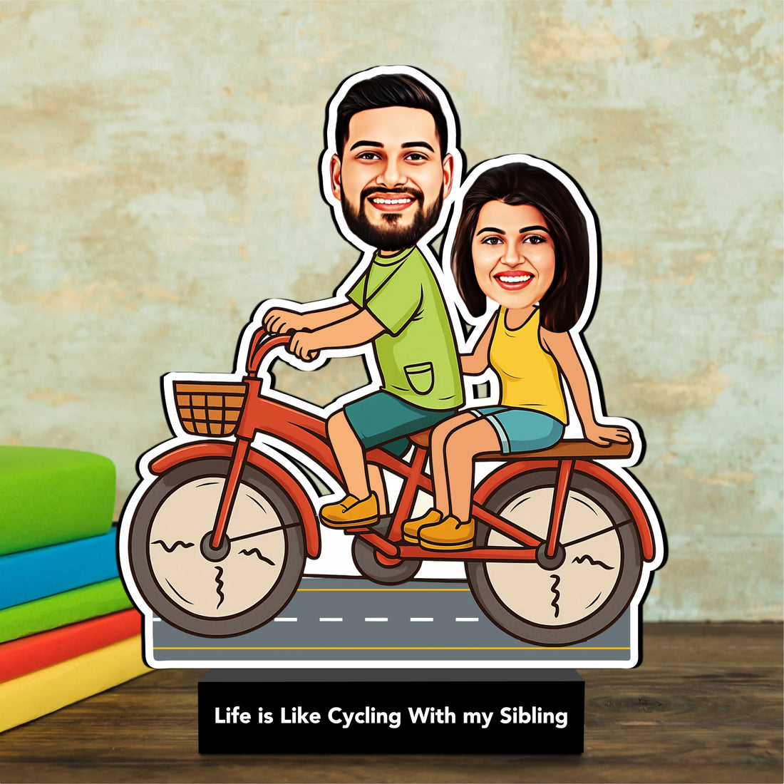 Pedal Bonds – Unique Rakhi Gift for Brother and Sister India | Personalized Bicycle Caricature Standee (6x6")