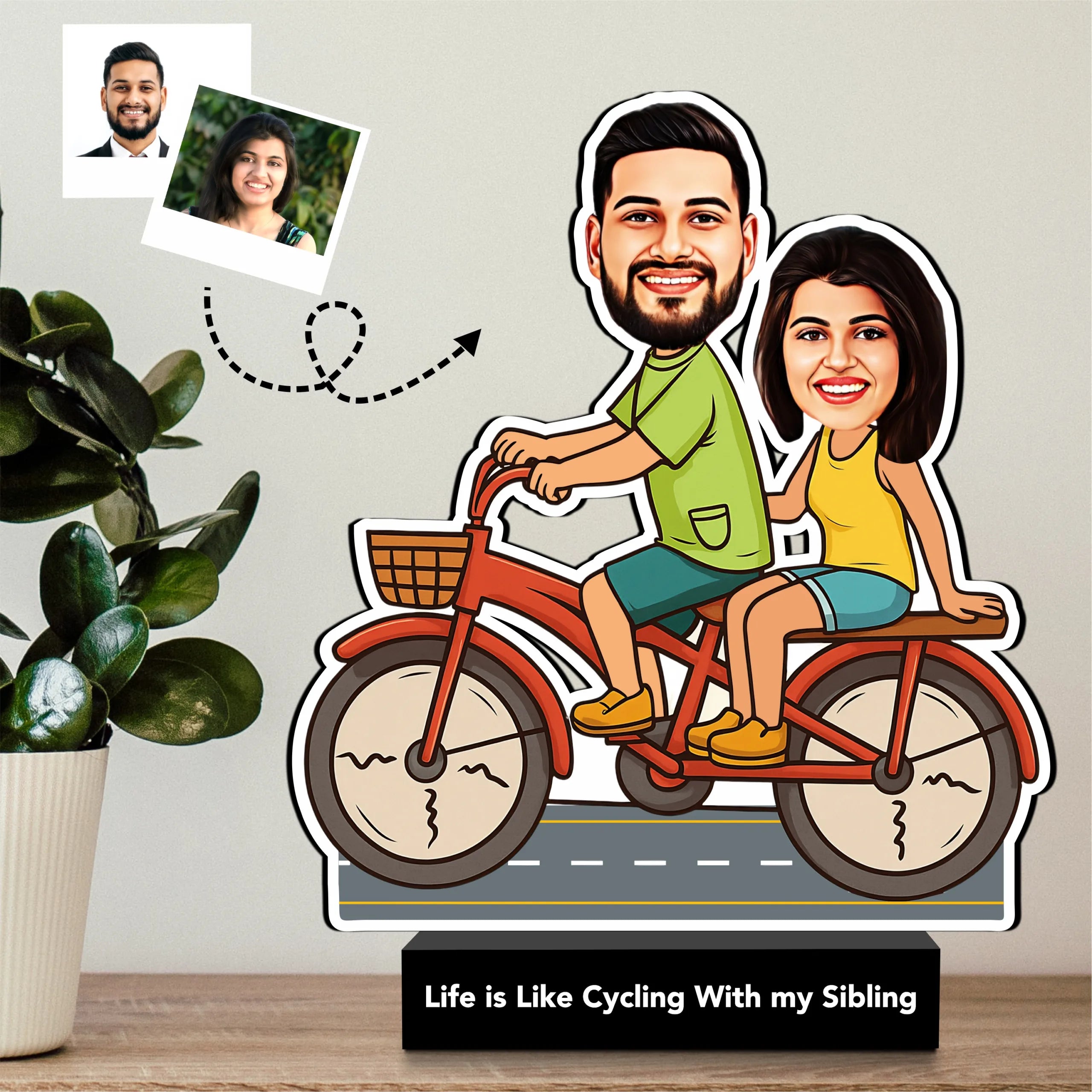 Pedal Bonds – Unique Rakhi Gift for Brother and Sister India | Personalized Bicycle Caricature Standee (6x6")
