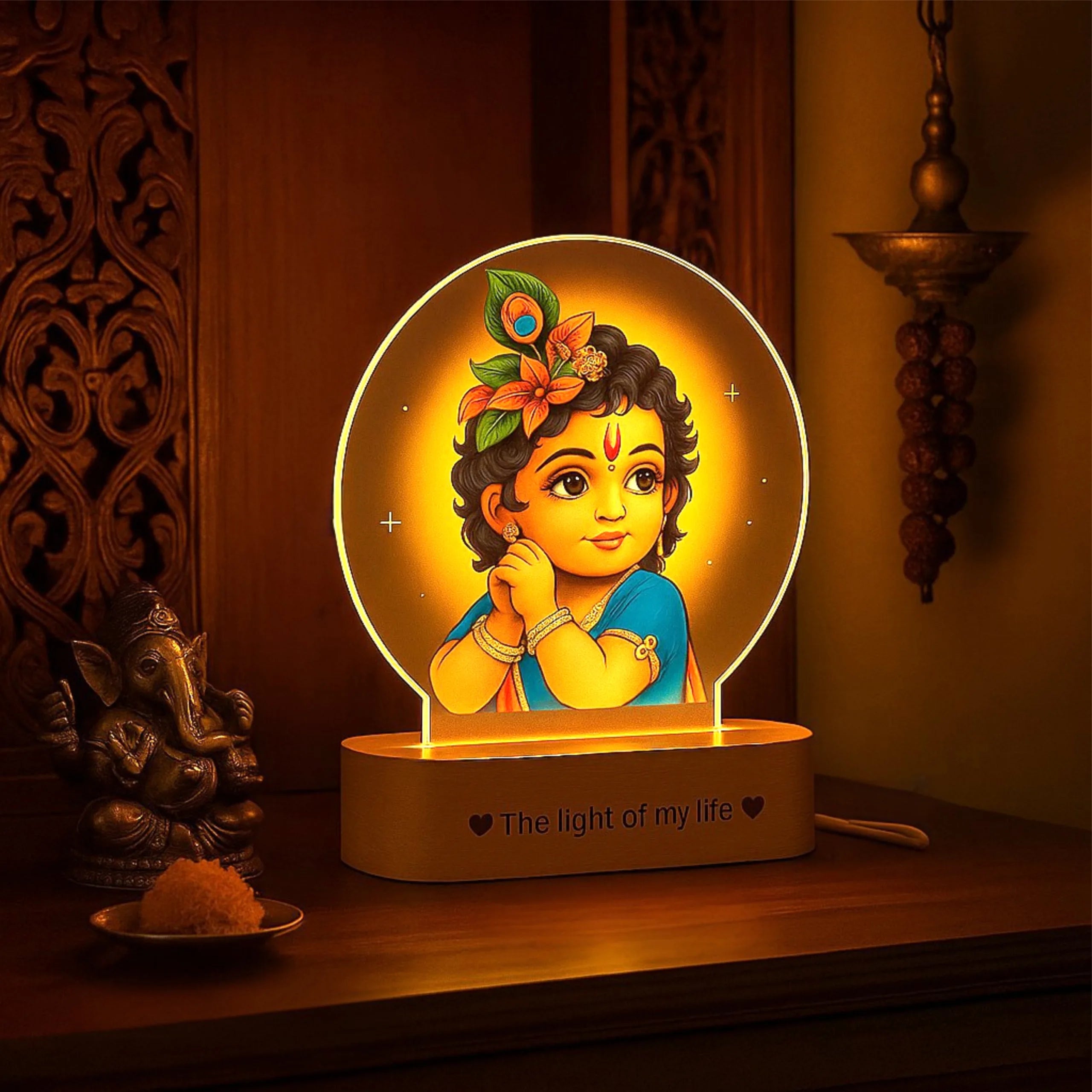 Bal Krishna Photo Frame with Light – Spiritual Pooja Room Décor & Diwali Gift