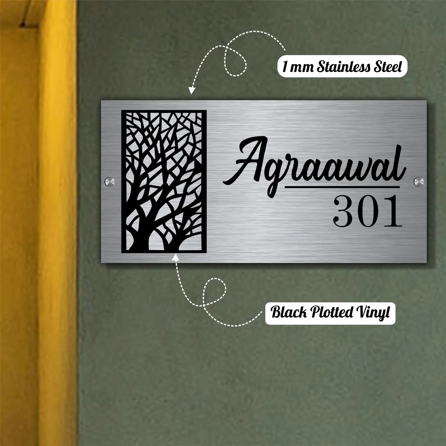 Contemporary tree name plate