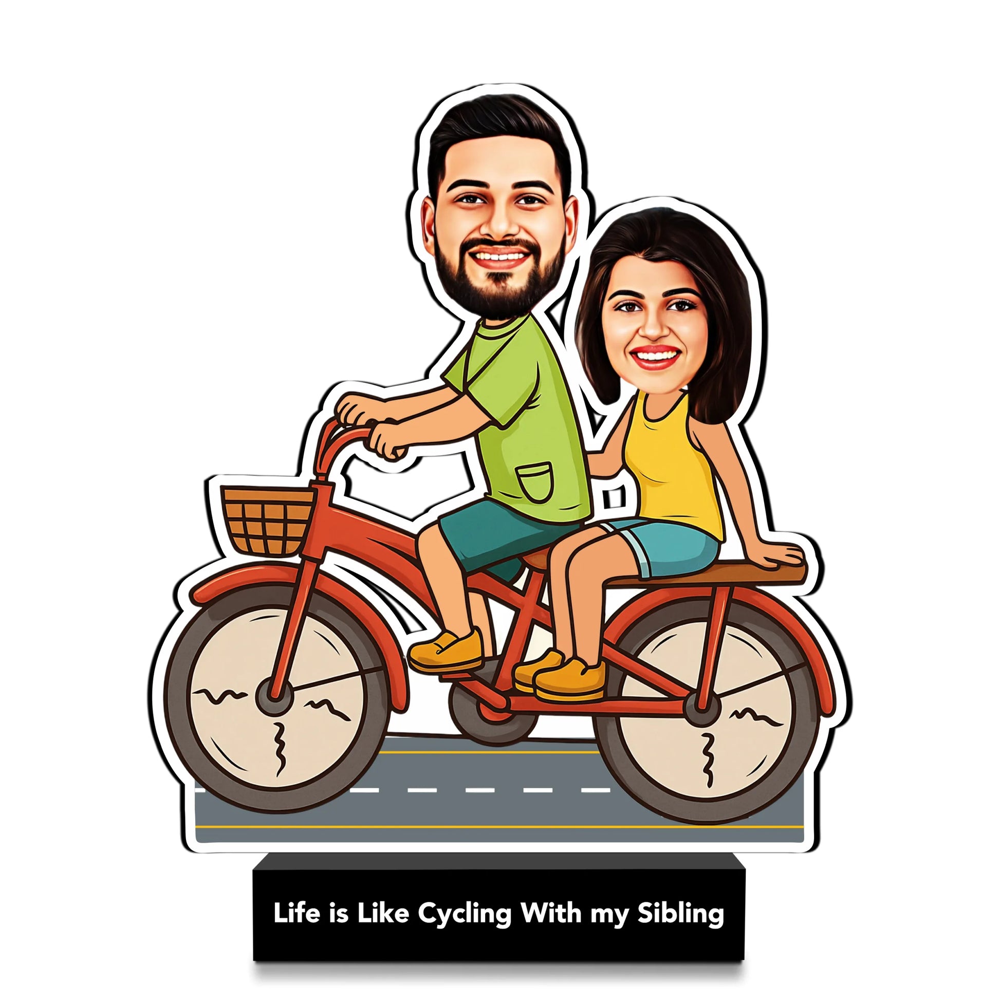 Pedal Bonds – Unique Rakhi Gift for Brother and Sister India | Personalized Bicycle Caricature Standee (6x6")