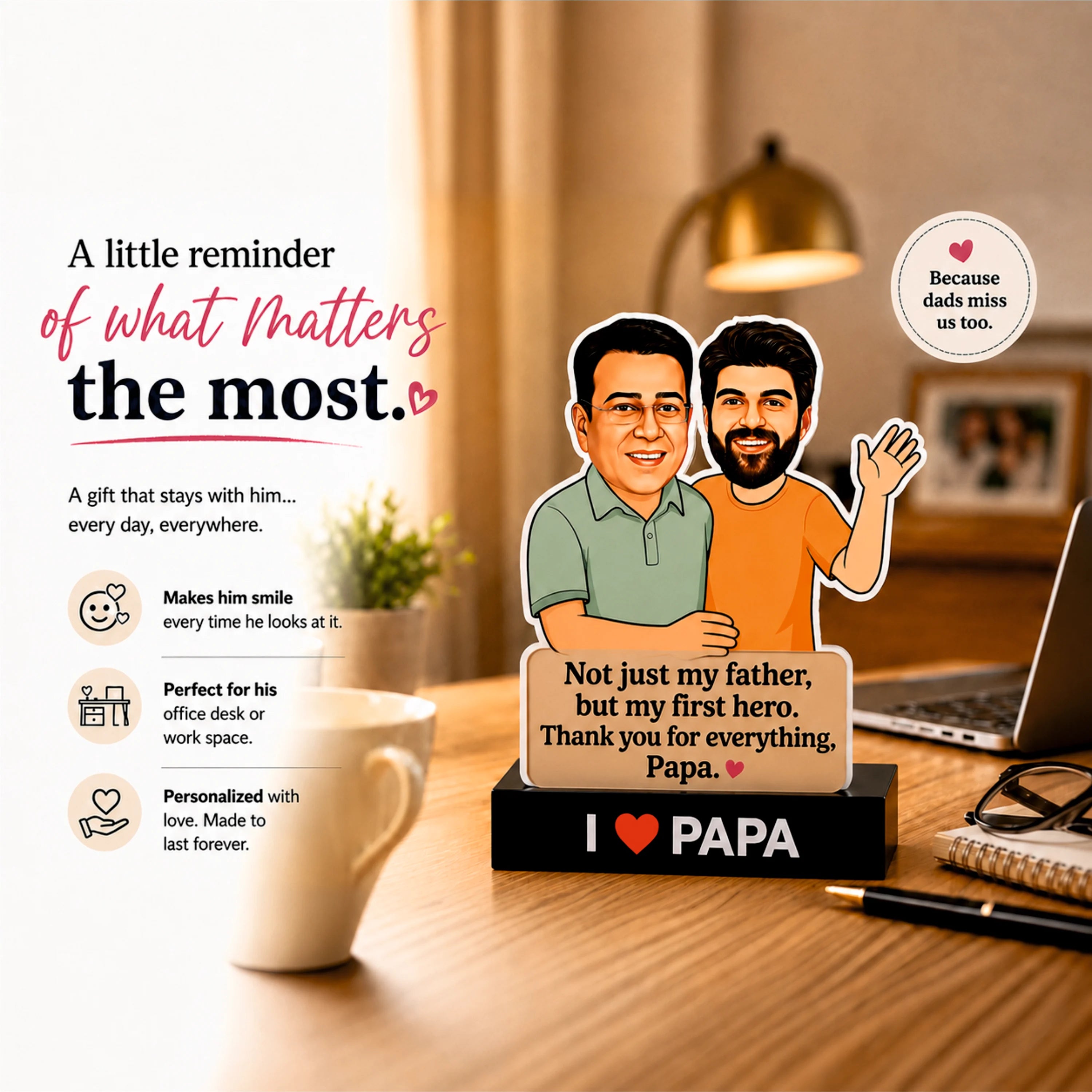 Mere Papa, Meri Duniya – Personalized Caricature Gift for Dad from Son