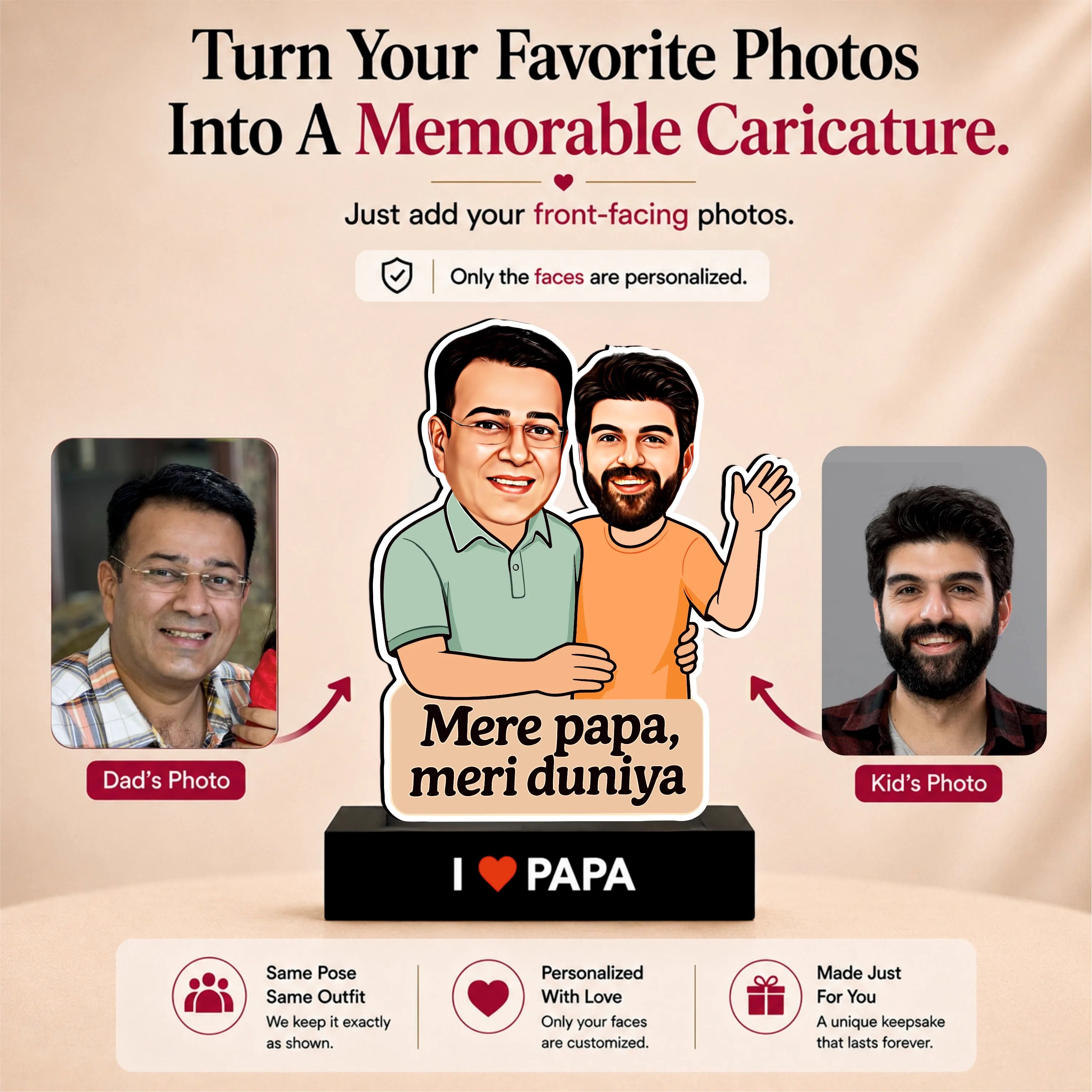 Mere Papa, Meri Duniya – Personalized Caricature Gift for Dad from Son
