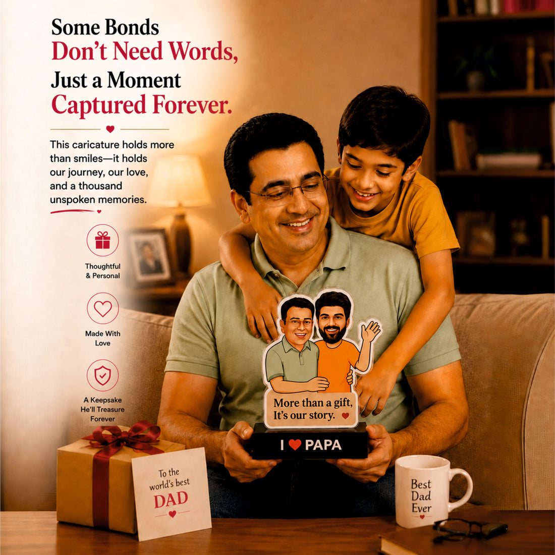 Mere Papa, Meri Duniya – Personalized Caricature Gift for Dad from Son