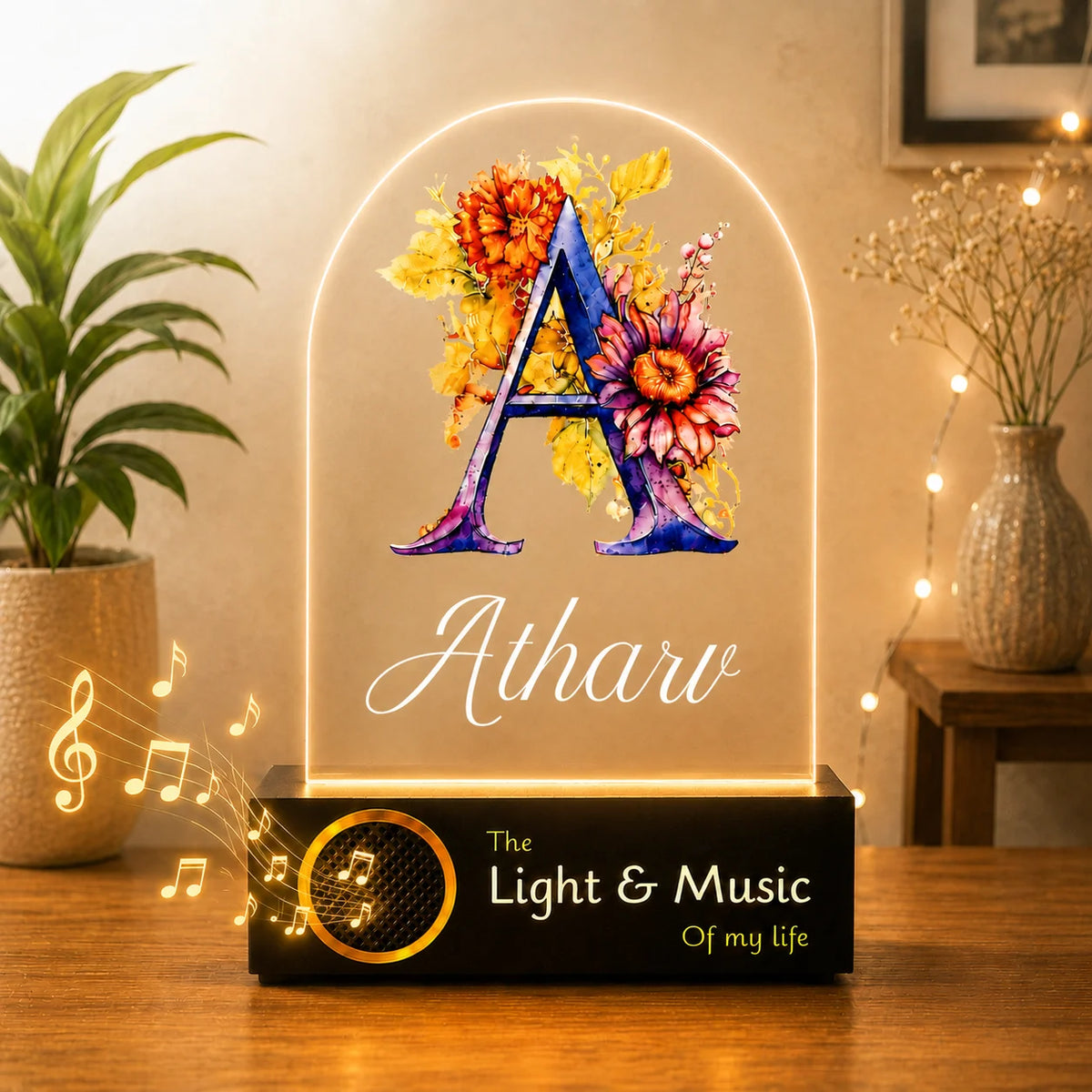 Birthday Gift for Son – Personalised Name LED Lamp with Wooden Base