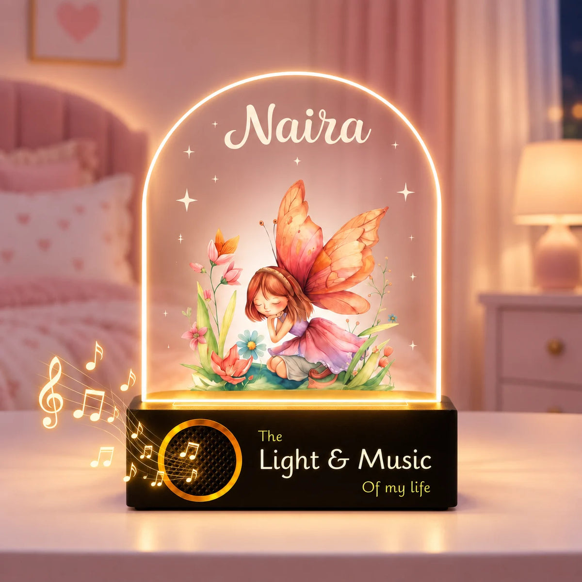 Personalized Name Night Lamp for Daughter | Custom Fairy LED Lamp | Birthday Gift for Daughter | Baby Girl Room Decor | 8x6x2 Inch Acrylic Lamp with Wooden Base