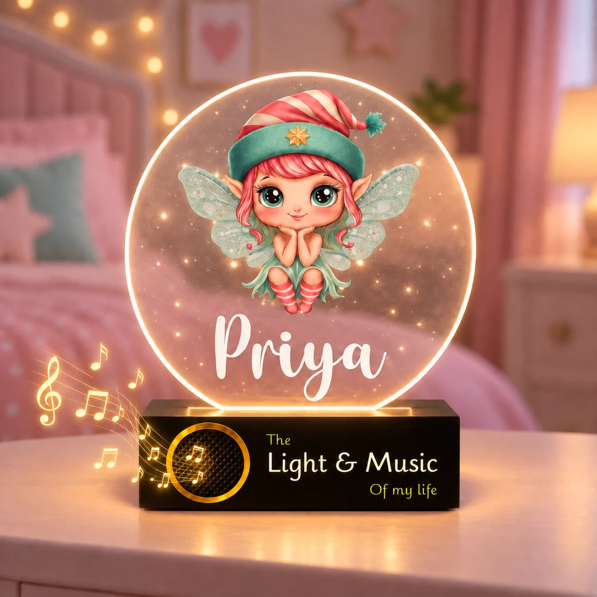 Personalized Name Night Lamp for Kids Girl | Cute Cartoon LED Lamp | Birthday Gift for Girls | Baby Room Decor | 8x6x2 Inch Acrylic Lamp with Wooden Base