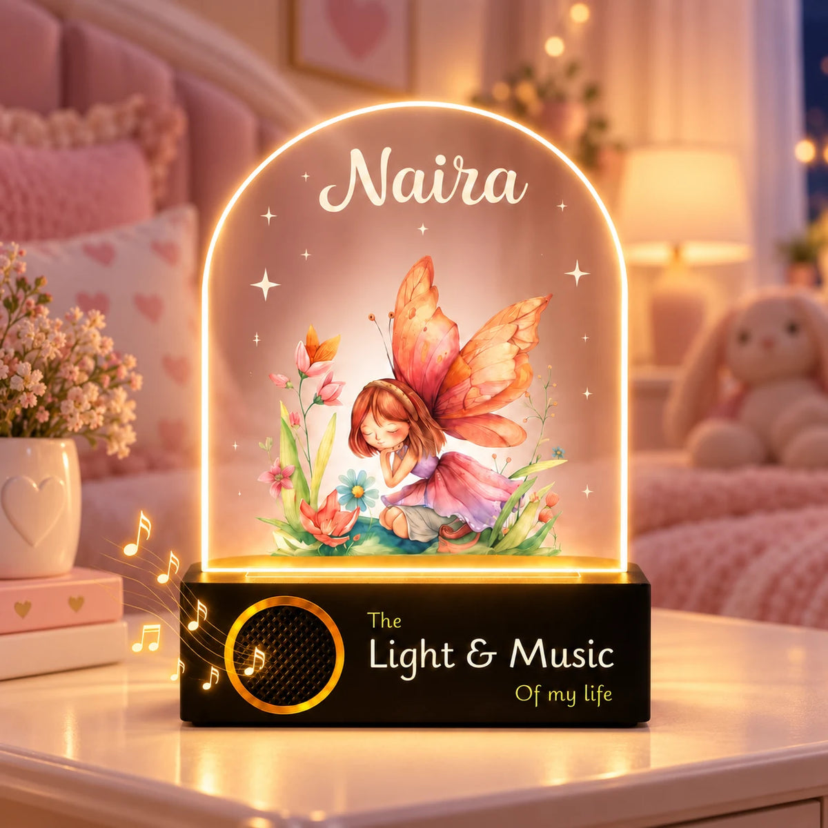 Personalized Name Night Lamp for Daughter | Custom Fairy LED Lamp | Birthday Gift for Daughter | Baby Girl Room Decor | 8x6x2 Inch Acrylic Lamp with Wooden Base
