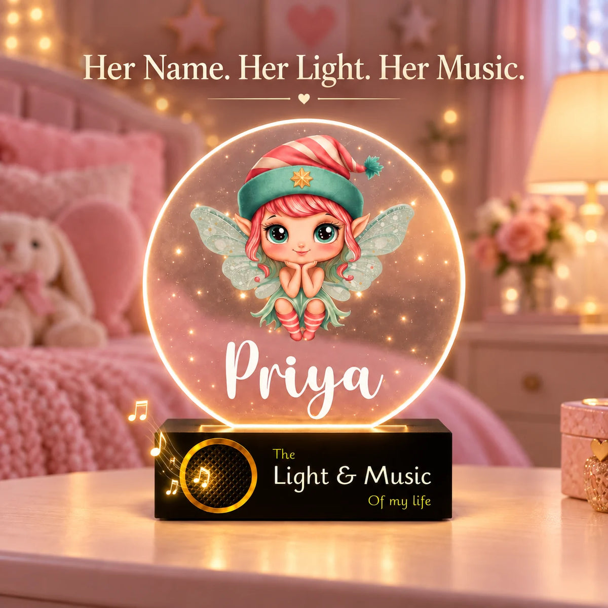 Personalized Name Night Lamp for Kids Girl | Cute Cartoon LED Lamp | Birthday Gift for Girls | Baby Room Decor | 8x6x2 Inch Acrylic Lamp with Wooden Base
