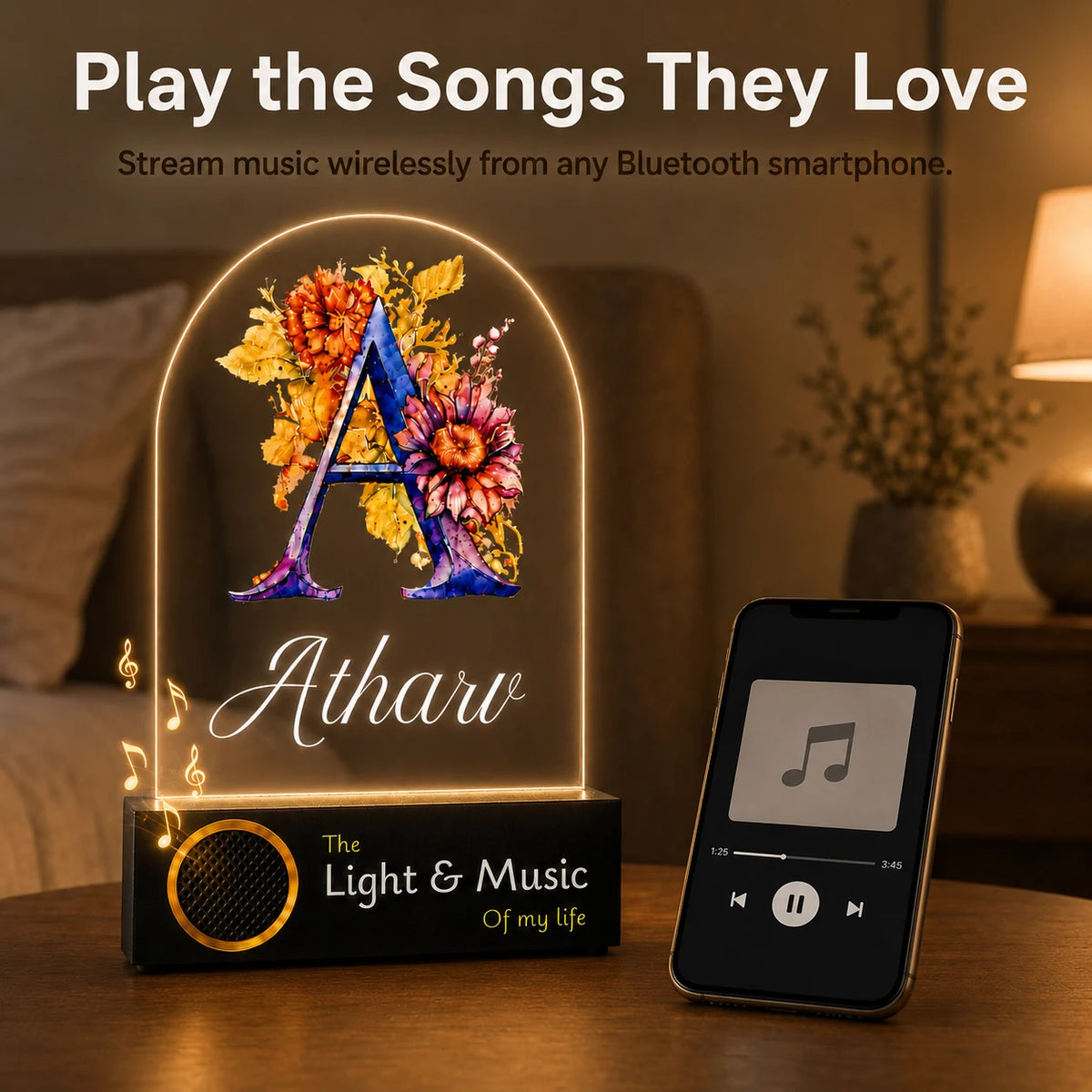 Birthday Gift for Son – Personalised Name LED Lamp with Wooden Base
