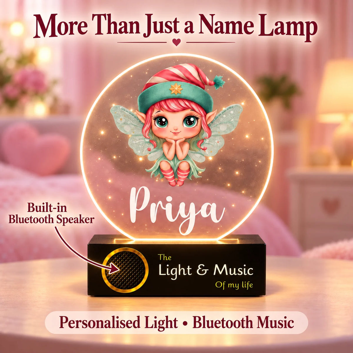 Personalized Name Night Lamp for Kids Girl | Cute Cartoon LED Lamp | Birthday Gift for Girls | Baby Room Decor | 8x6x2 Inch Acrylic Lamp with Wooden Base