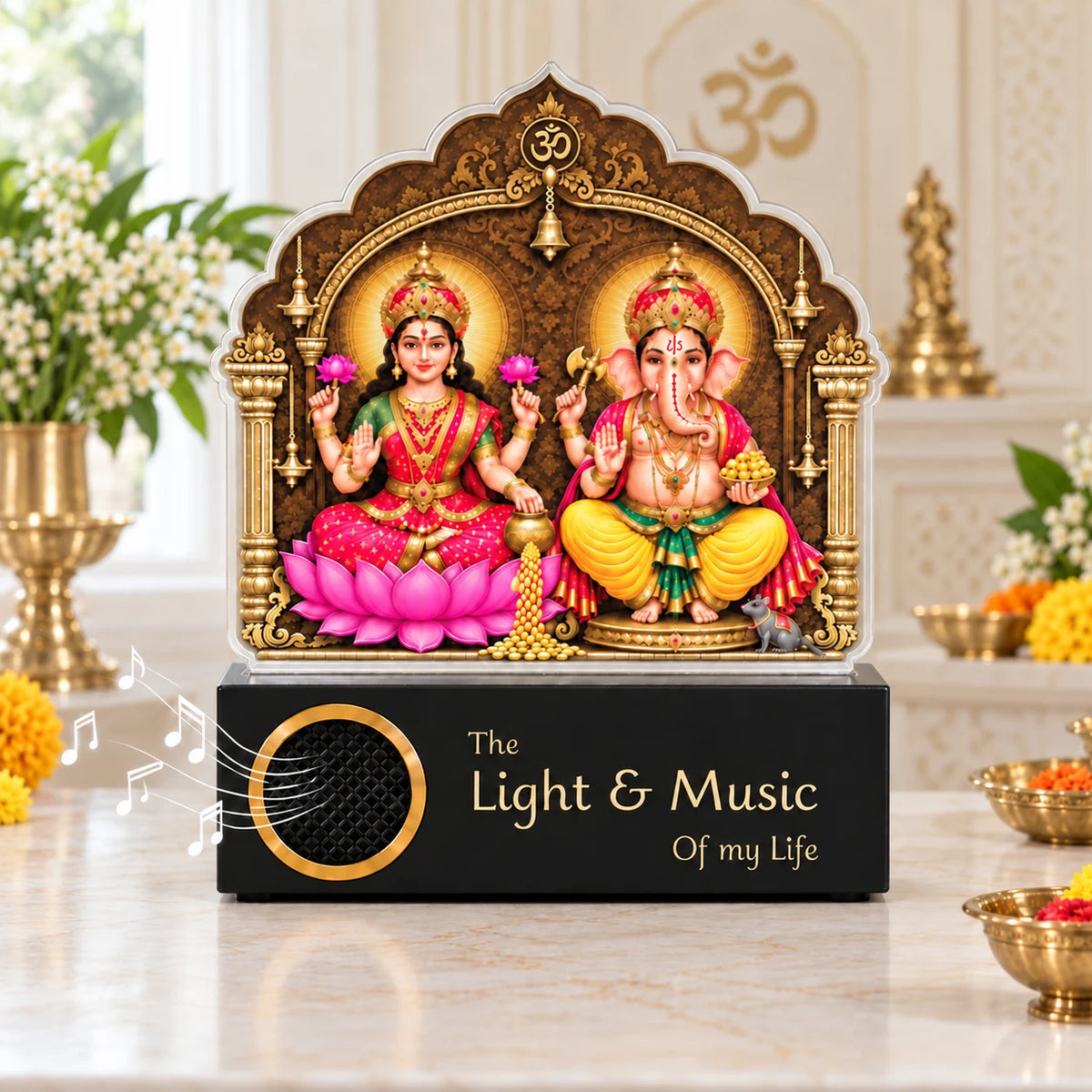 Diwali Gift Lakshmi Ganesh LED Lamp | 5 mm Acrylic Pooja Room Frame with Wooden Base