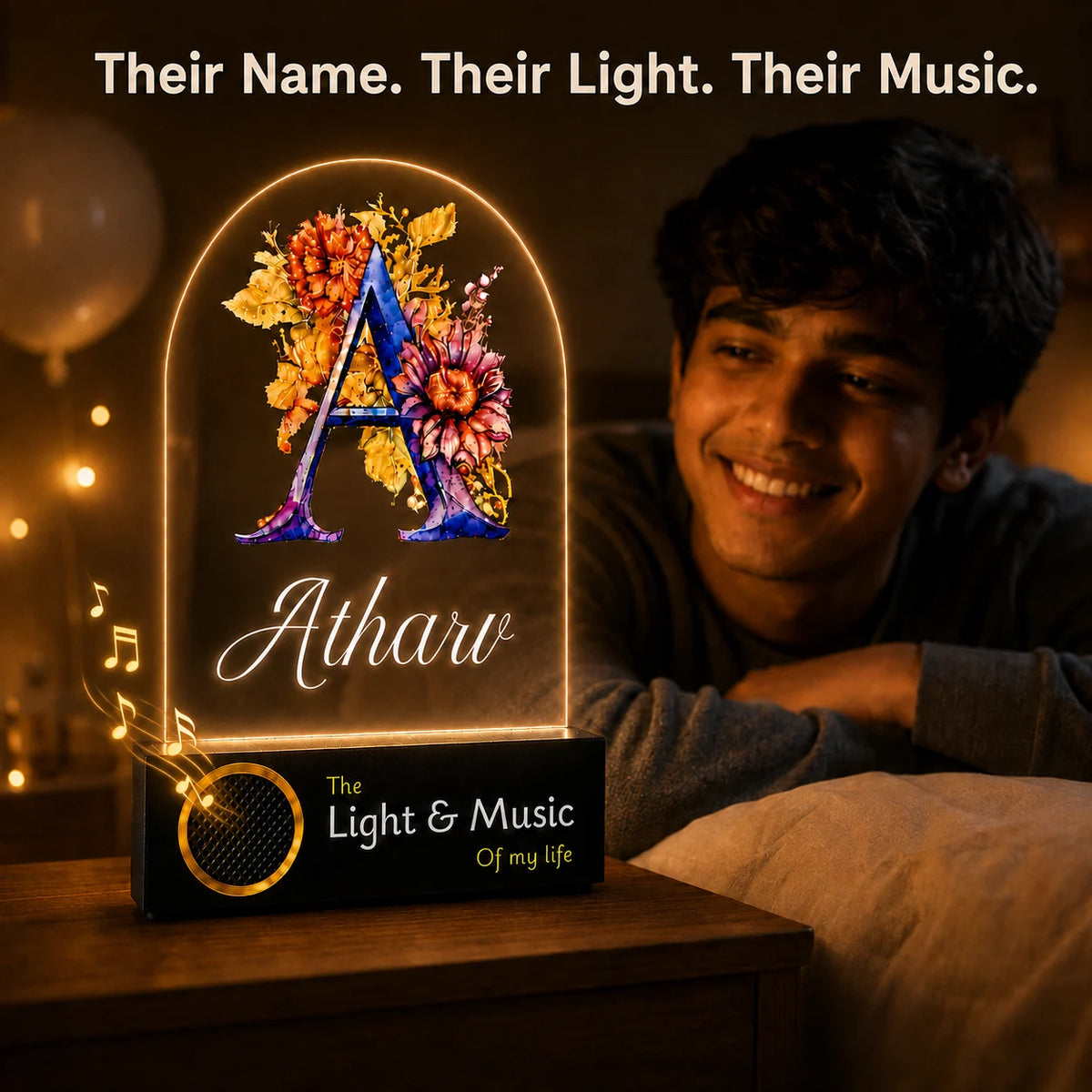 Birthday Gift for Son – Personalised Name LED Lamp with Wooden Base