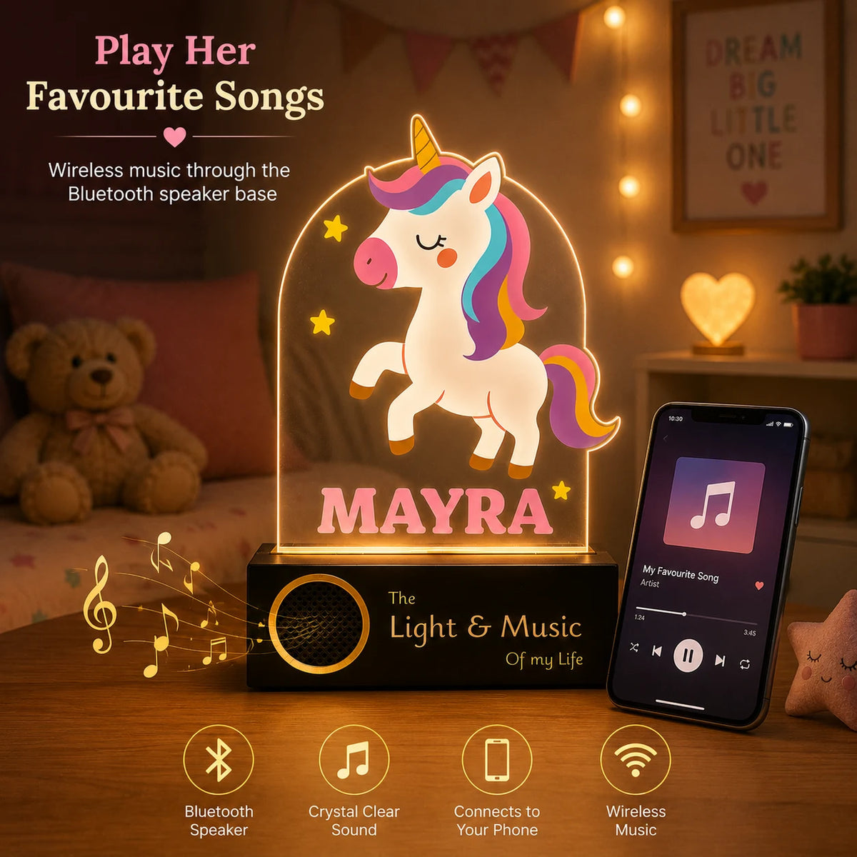 First Birthday Gift with Name – Personalized Unicorn Night Lamp for Girls
