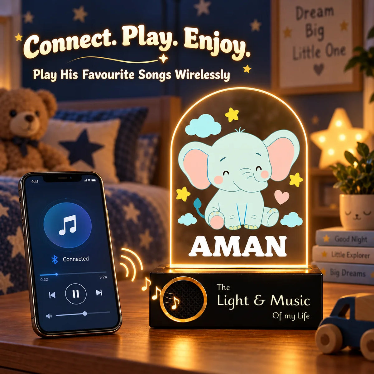 Birthday Gift for Kids – Personalized Elephant Night Lamp with Name