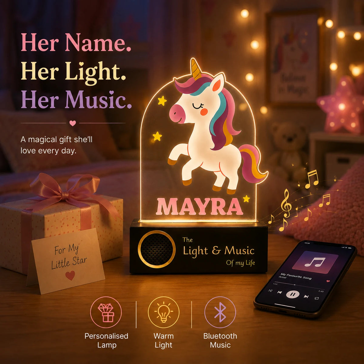 First Birthday Gift with Name – Personalized Unicorn Night Lamp for Girls