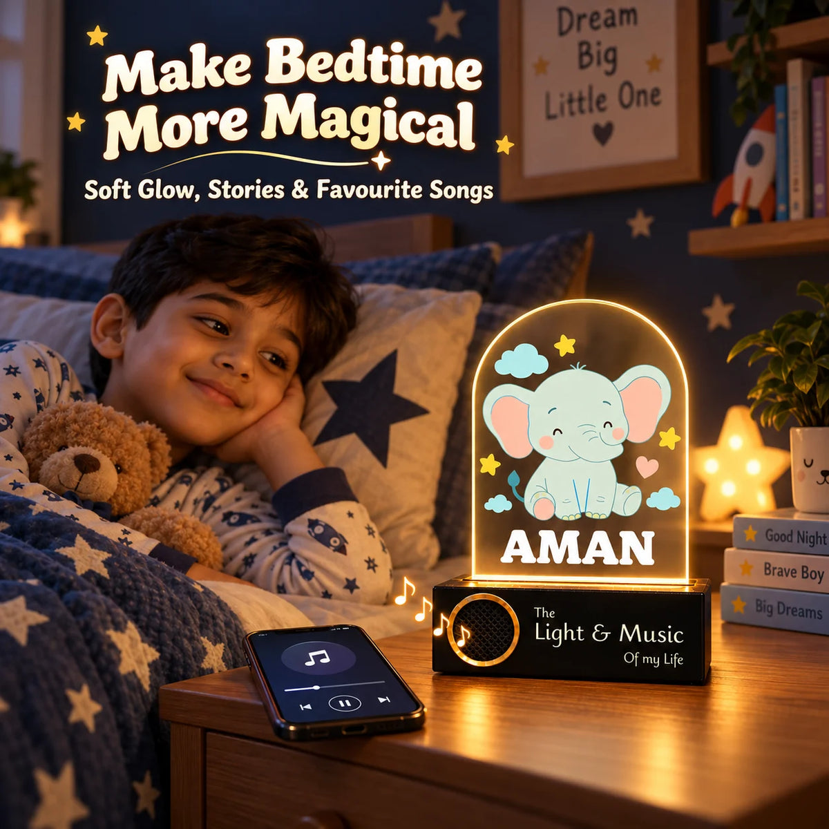 Birthday Gift for Kids – Personalized Elephant Night Lamp with Name