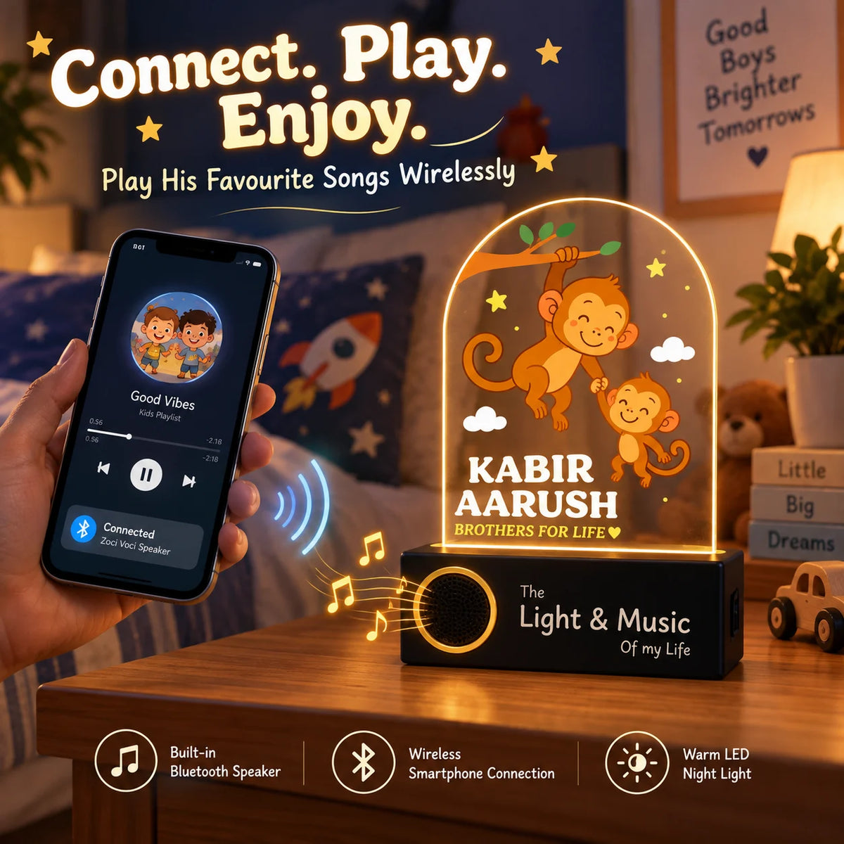 Personalized Sibling Night Lamp – Nursery Décor for Two Kids with Names