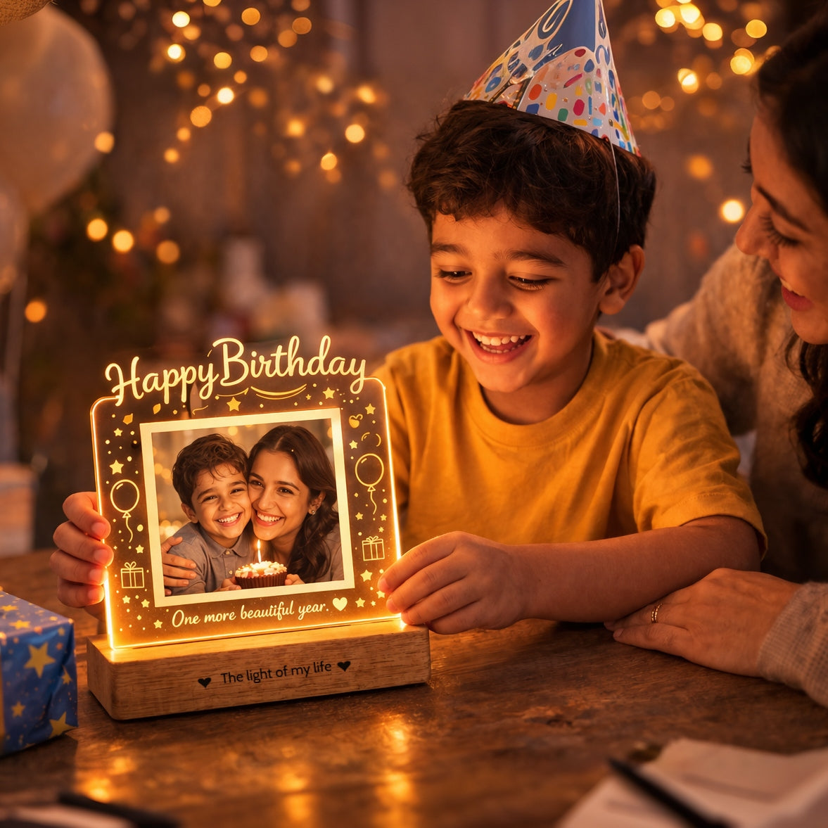 Birthday Gift for Wife, Mom – Personalized Photo Lamp with LED Glow | Custom Printed Happy Birthday Frame