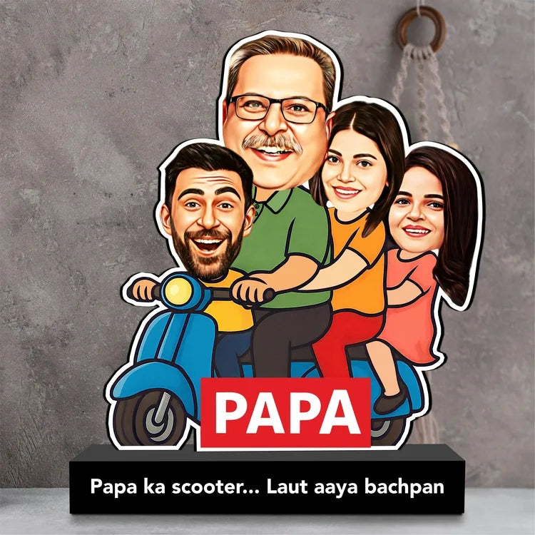 Papa Ka Scooter – Personalized Caricature Gift for Dad- Funny Father’s Day Gift for Dad