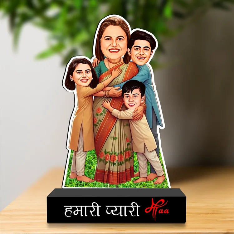Personalized Caricature Gift for Mom with 3 Kids – Pyaari Maa | Custom Mother's Day Gift