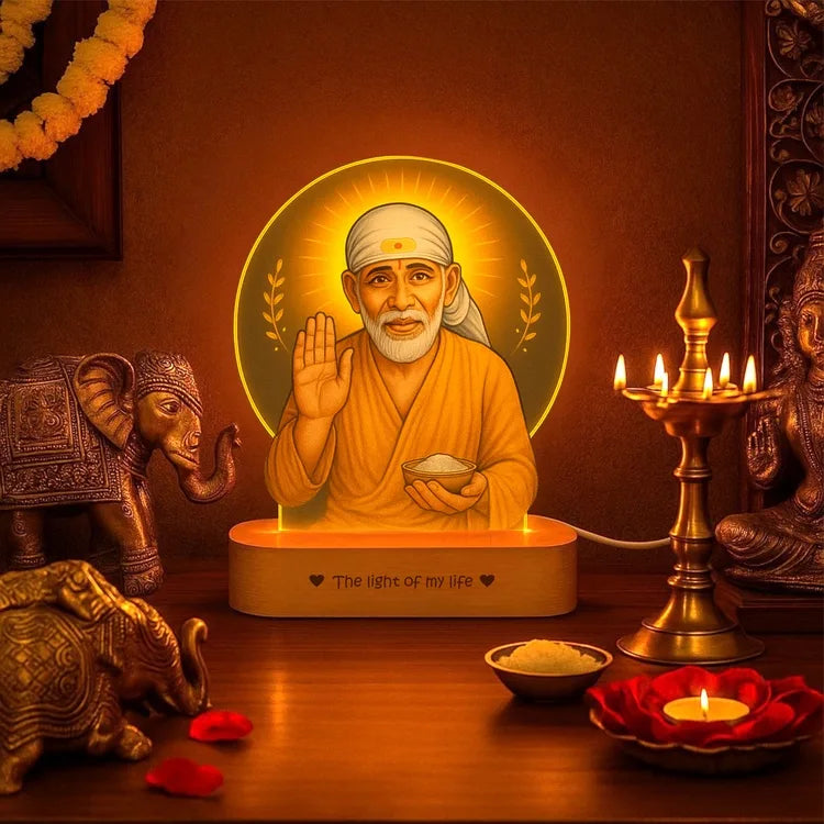 Sai Baba Photo Frame with Light – Pooja Room Décor & Gift for Dadi