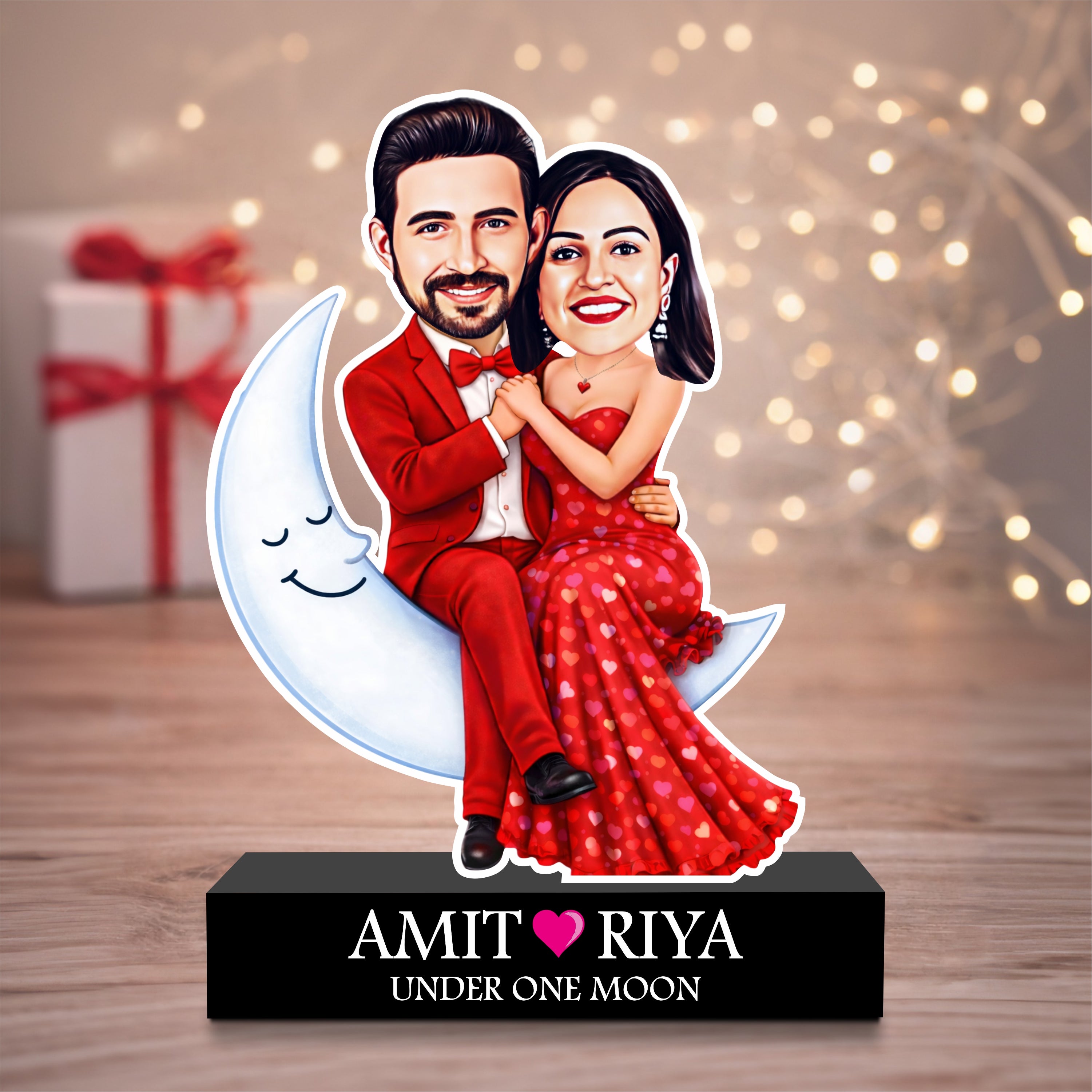 Under One Moon – Personalized Romantic Couple Caricature