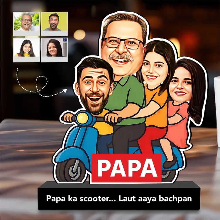 Papa Ka Scooter – Personalized Caricature Gift for Dad- Funny Father’s Day Gift for Dad (3 - Kids)