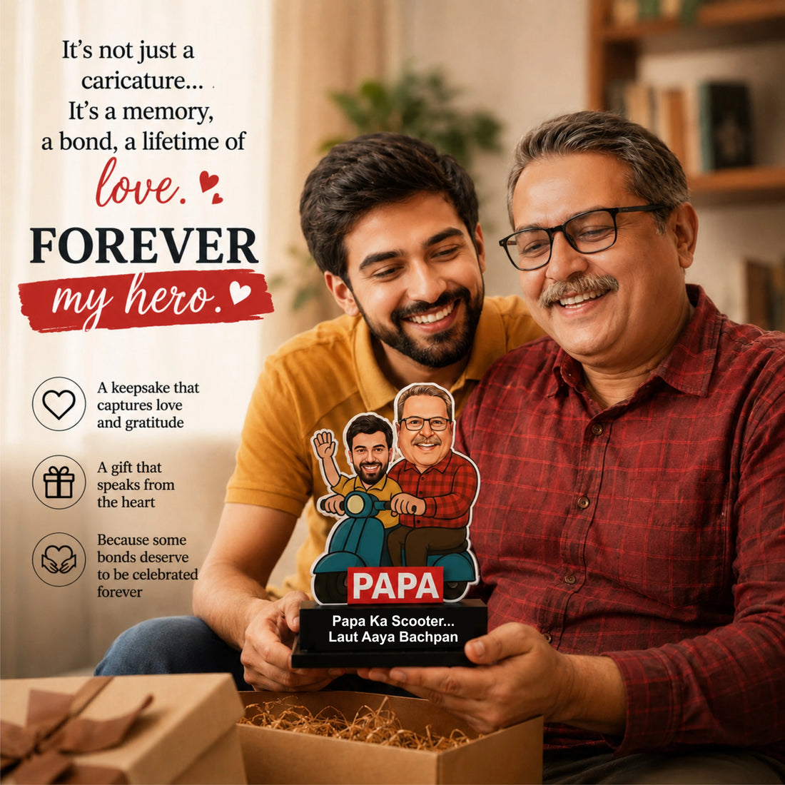 Papa Ka Scooter – Personalized Caricature Gift for Dad- Funny Father’s Day Gift for Dad