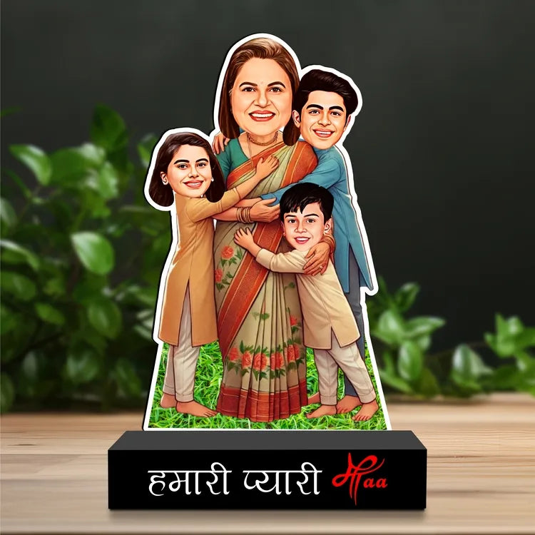 Personalized Caricature Gift for Mom with 3 Kids – Pyaari Maa | Custom Mother's Day Gift