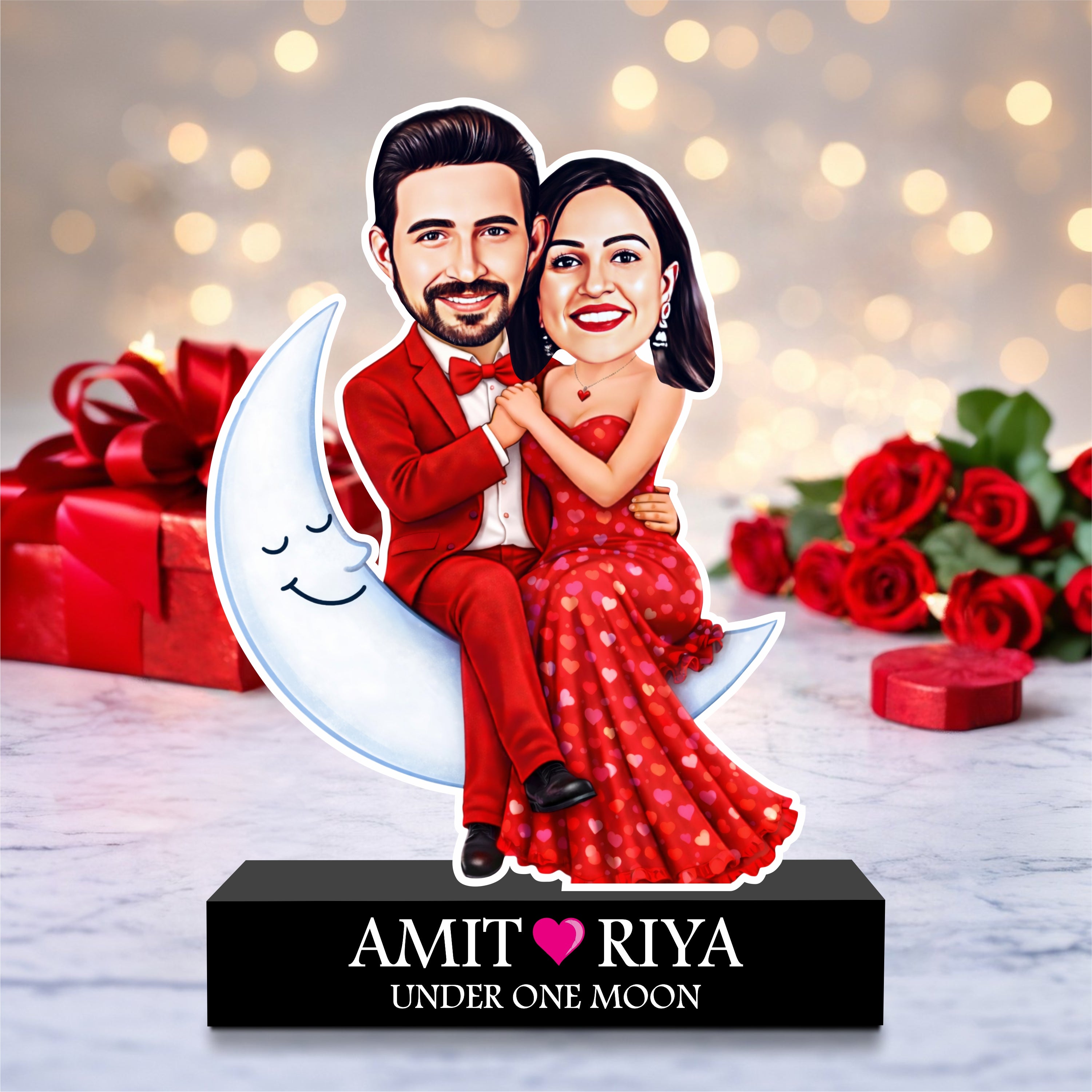 Under One Moon – Personalized Romantic Couple Caricature
