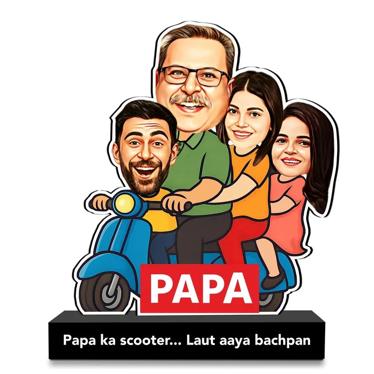 Papa Ka Scooter – Personalized Caricature Gift for Dad- Funny Father’s Day Gift for Dad